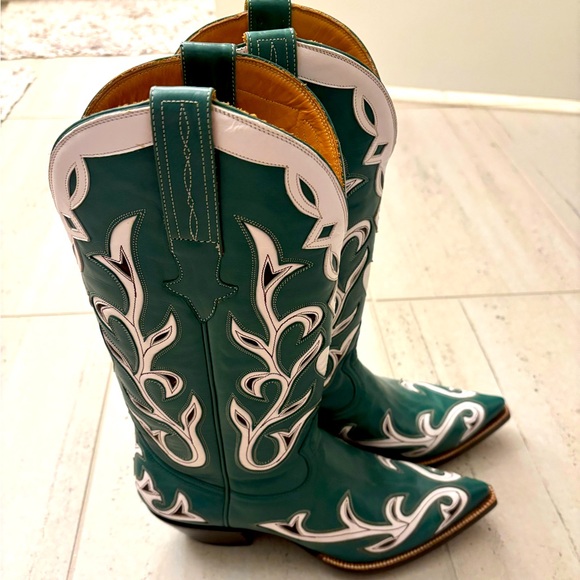 New, never worn! Heritage Green and White Cowboy Boots Size 8 - Picture 3 of 13